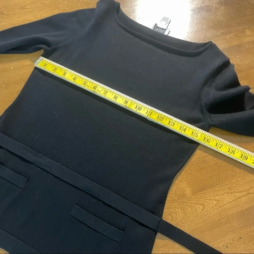 LOFT Women's Black‎ Scoop Neck Long Sleeve Belted Shirt Top Blouse Knit Sz S